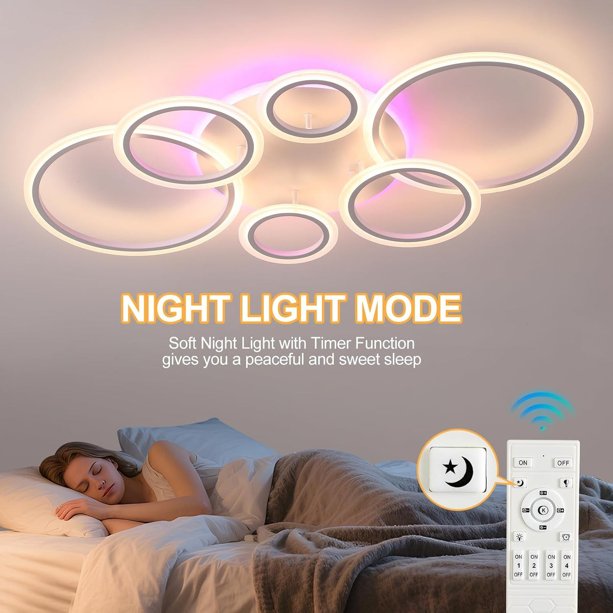 LED Ceiling Light 70W Dimmable Remote 6 Ring Flush Mount Modern Ceiling Lamp Home