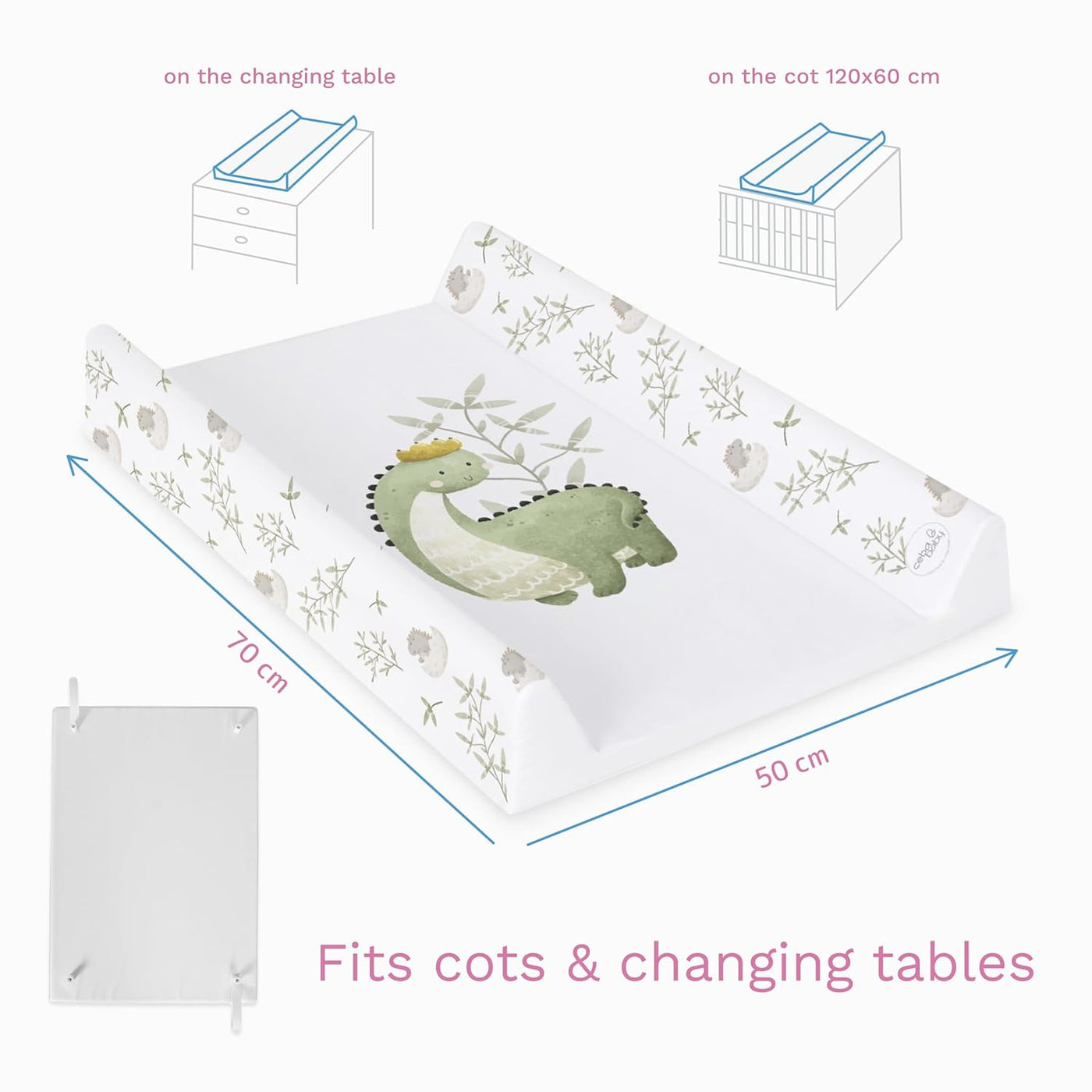 Baby Changing Mat 80x50cm, Waterproof Wedge, Fits 140x70cm Cot Bed