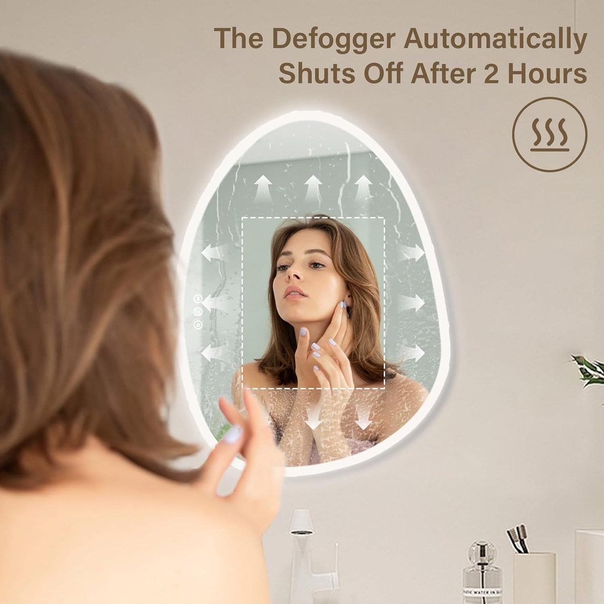 LED Bathroom Mirror 50x68cm Asymmetrical Dimmable Anti Fog Smart Vanity Wall