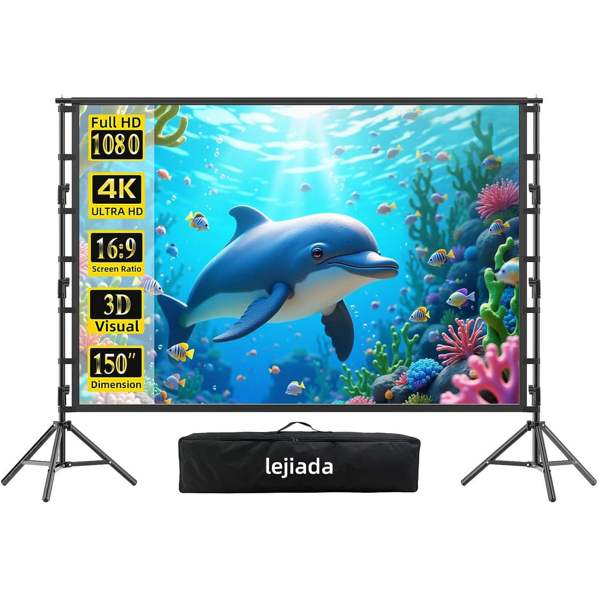 Projector Screen 150 Inch 4K HD Outdoor Stand Foldable Front Rear Movie Projection