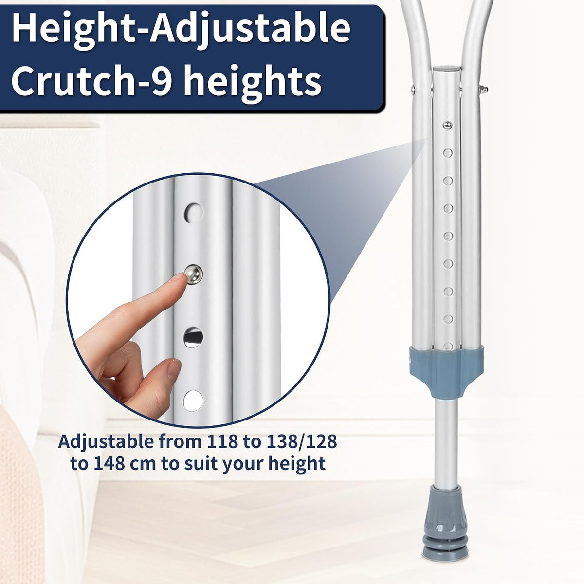 Underarm Crutches Set of 2 Adjustable Aluminium 150kg Padded Handles Large