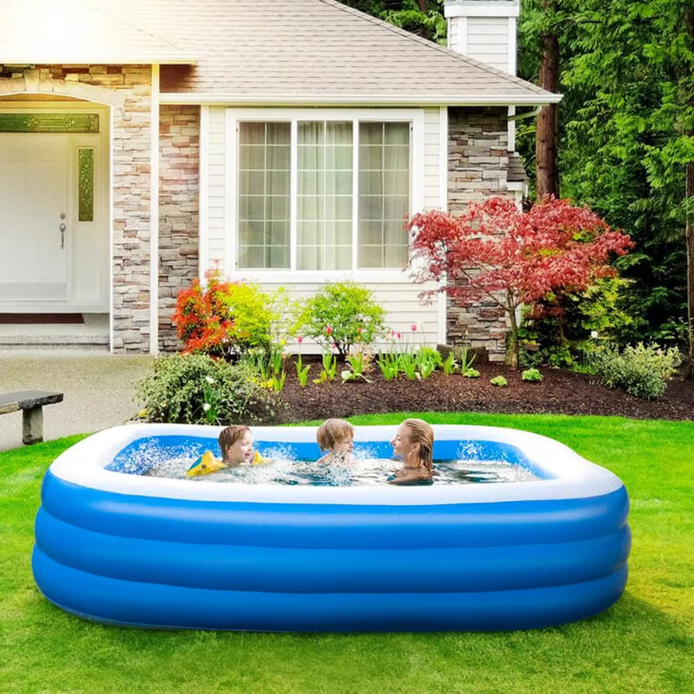 Inflatable Paddling Pool 290x163x50cm 3 Ring Family Swimming Pool GALAXYER Garden