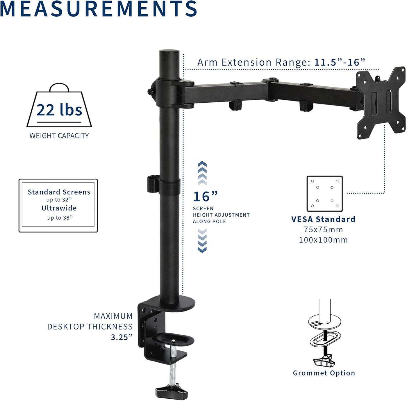 Single Monitor Arm 32 Inch 38 Ultrawide Adjustable VESA VIVO
