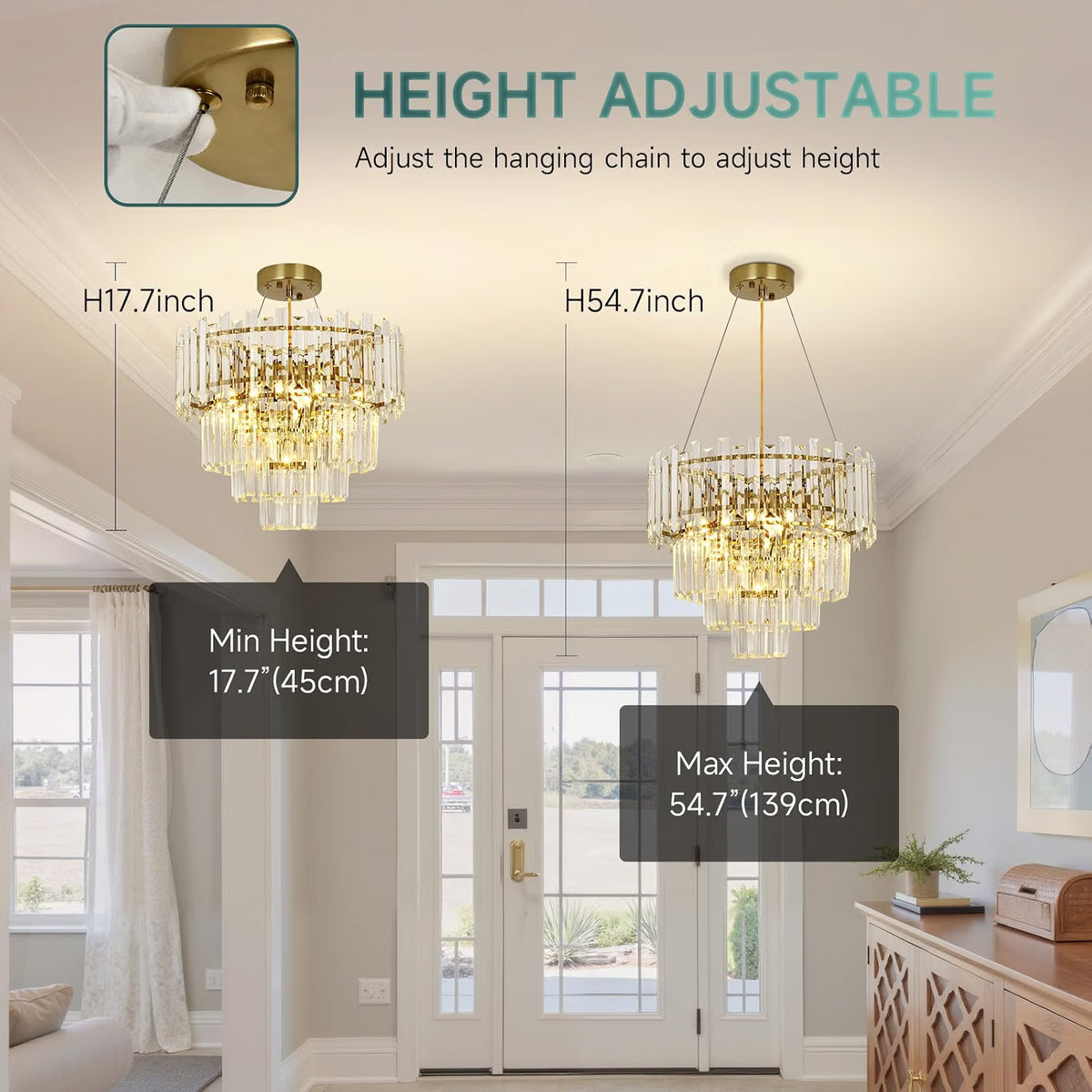 Gold Crystal Chandelier 40cm Round Pendant Light E14 4 Light Modern Ceiling Lamp