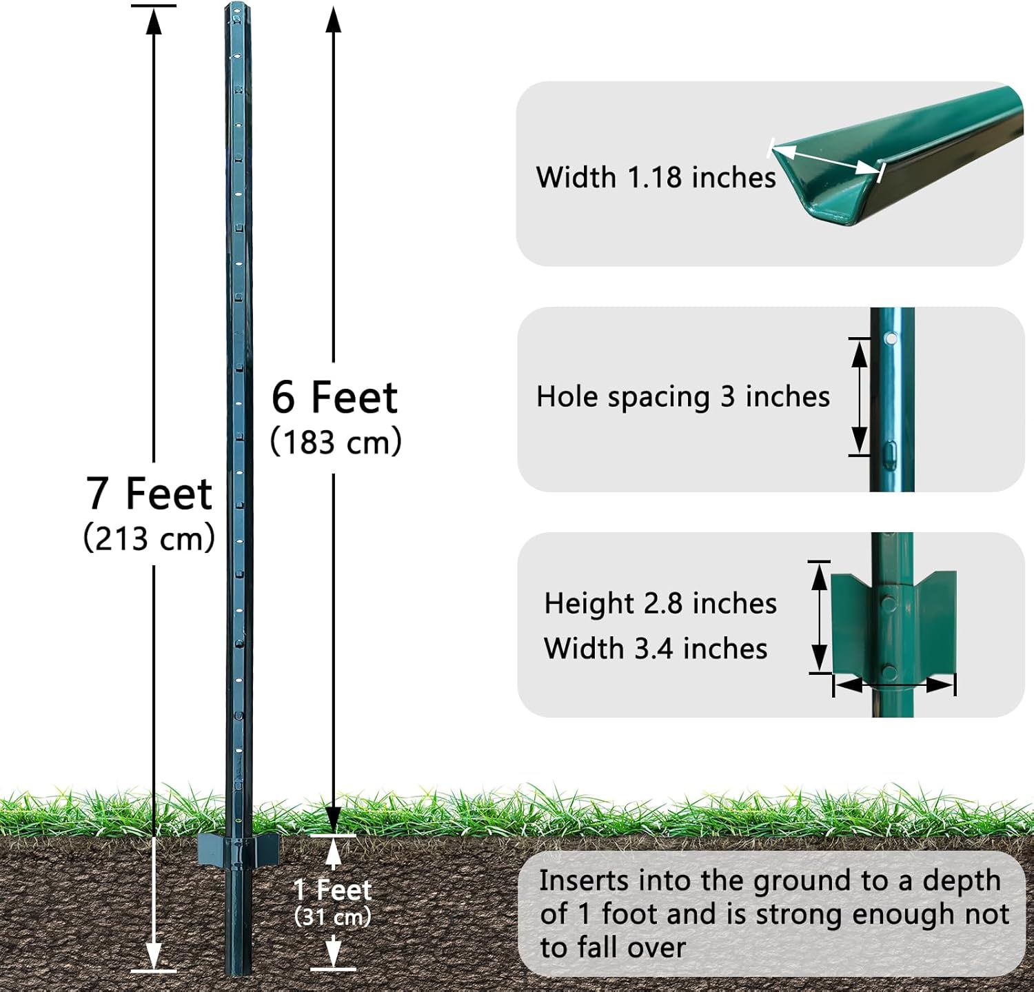 Fence Posts 7ft 213cm Heavy Duty Garden Wire Mesh Posts Pack of 10 Thealyn Steel