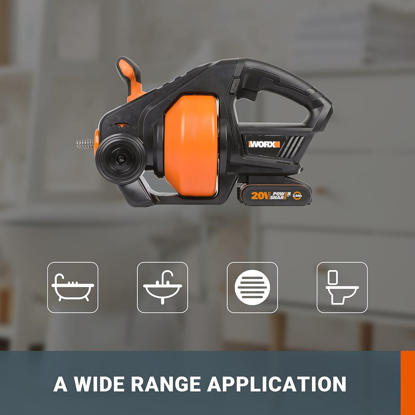 WORX Drain Auger Cordless 18V 7.6m Plumbing Snake With Battery Charger
