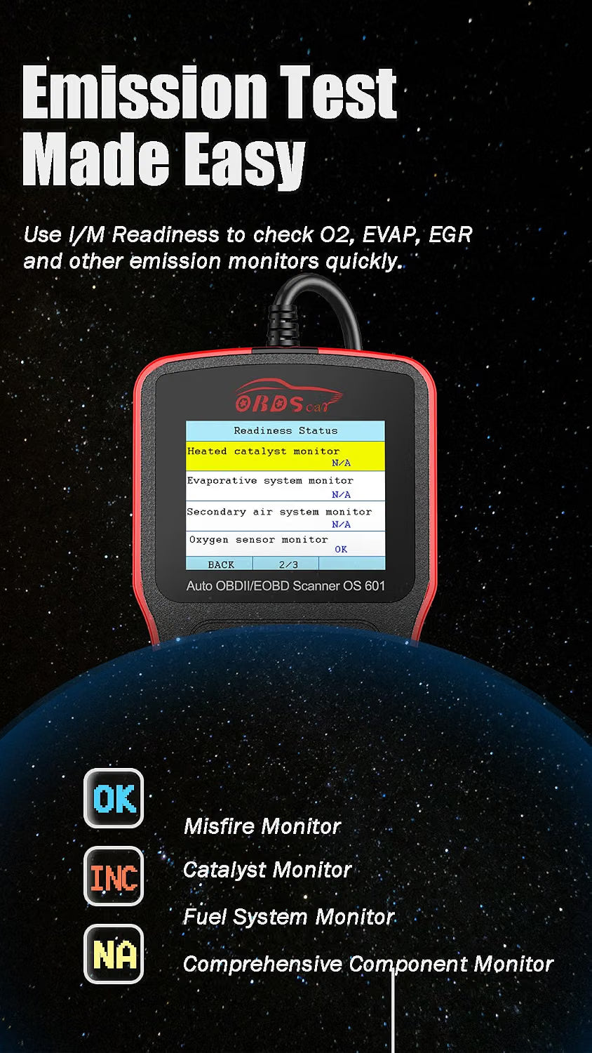 OBD2 Scanner Car Engine Fault Code Reader EOBD OBDII CAN Diagnostic Tool OS601