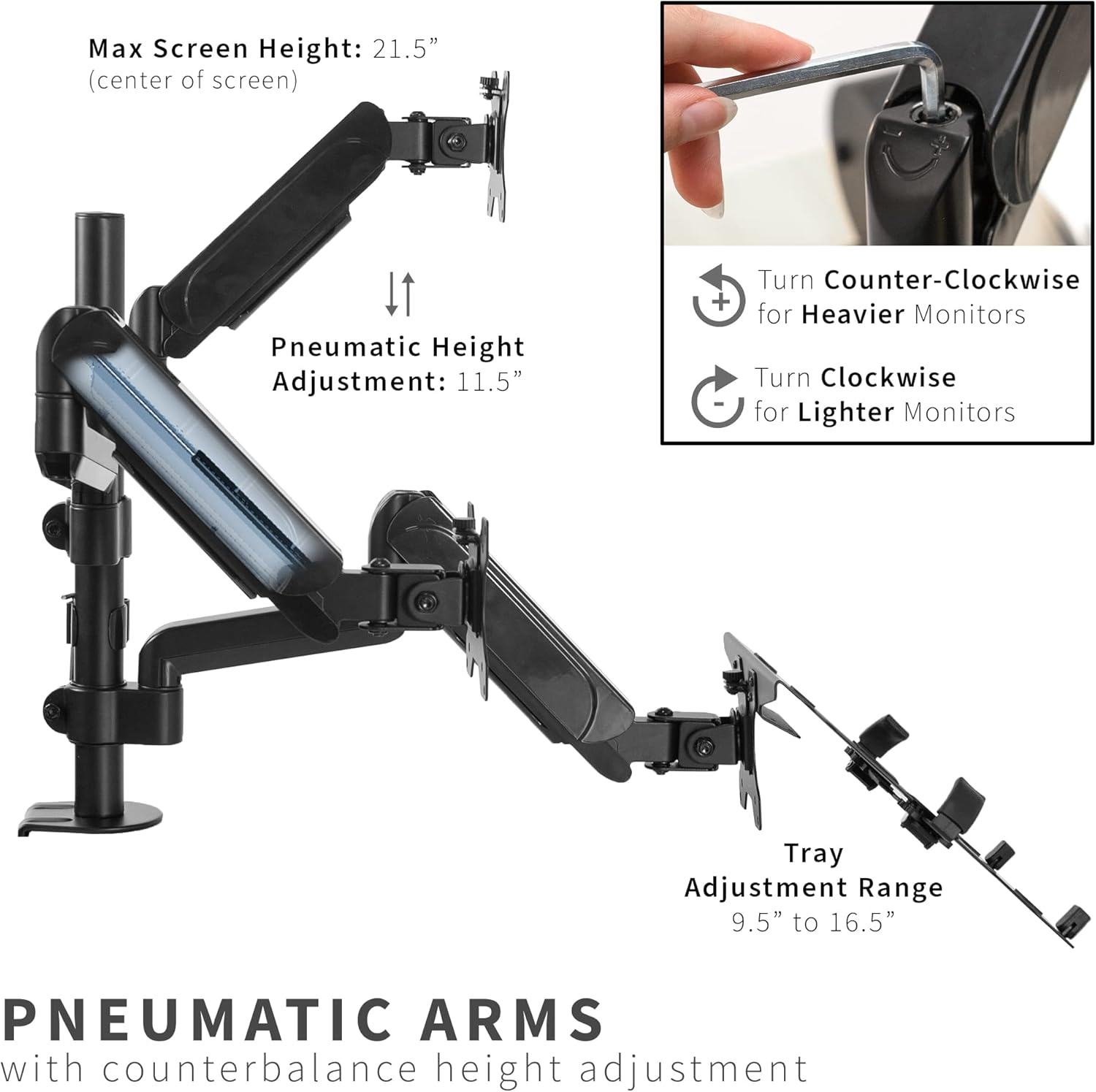 Laptop Dual Monitor Mount 17-32 Inch Pneumatic Arm VIVO STAND-V003KL Black