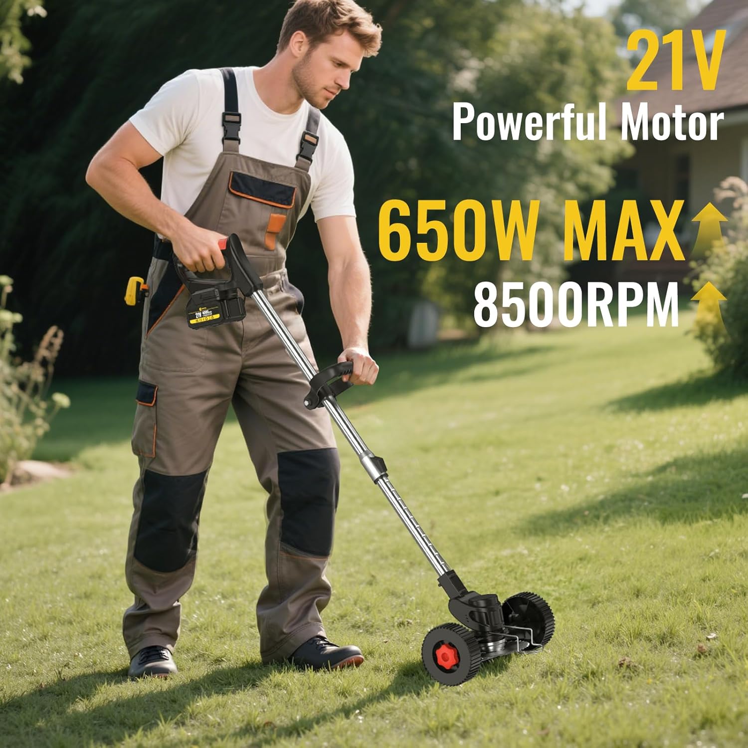 Cordless Grass Trimmer 21V 4.0Ah Garden Strimmer 4 Blades 2 Battery Conentool