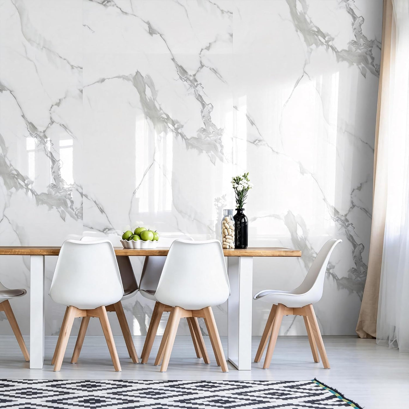 Marble Peel Stick Wall Panel 120x300cm Waterproof Carrara White Gloss sunwings