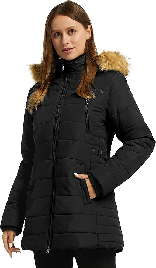 Womens Winter Warm Puffer Coat Jacket Faux Fur Hood Wantdo, Size XXL