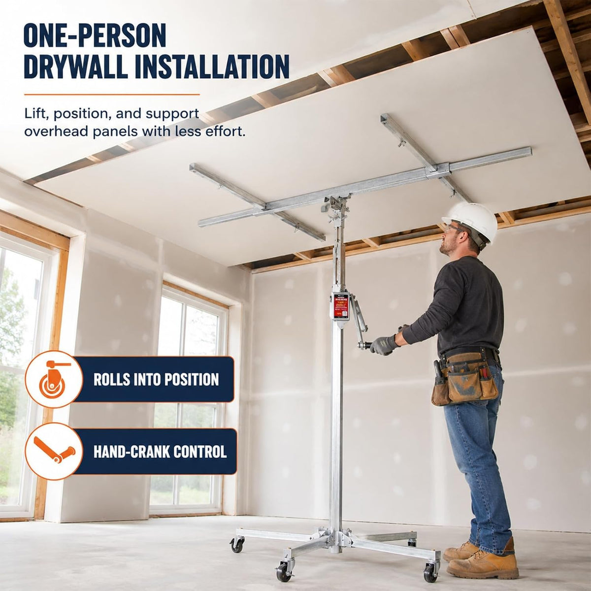 Plasterboard Lifter 10.4FT Drywall Panel Hoist Rolling Lift Tool Ceiling Mount