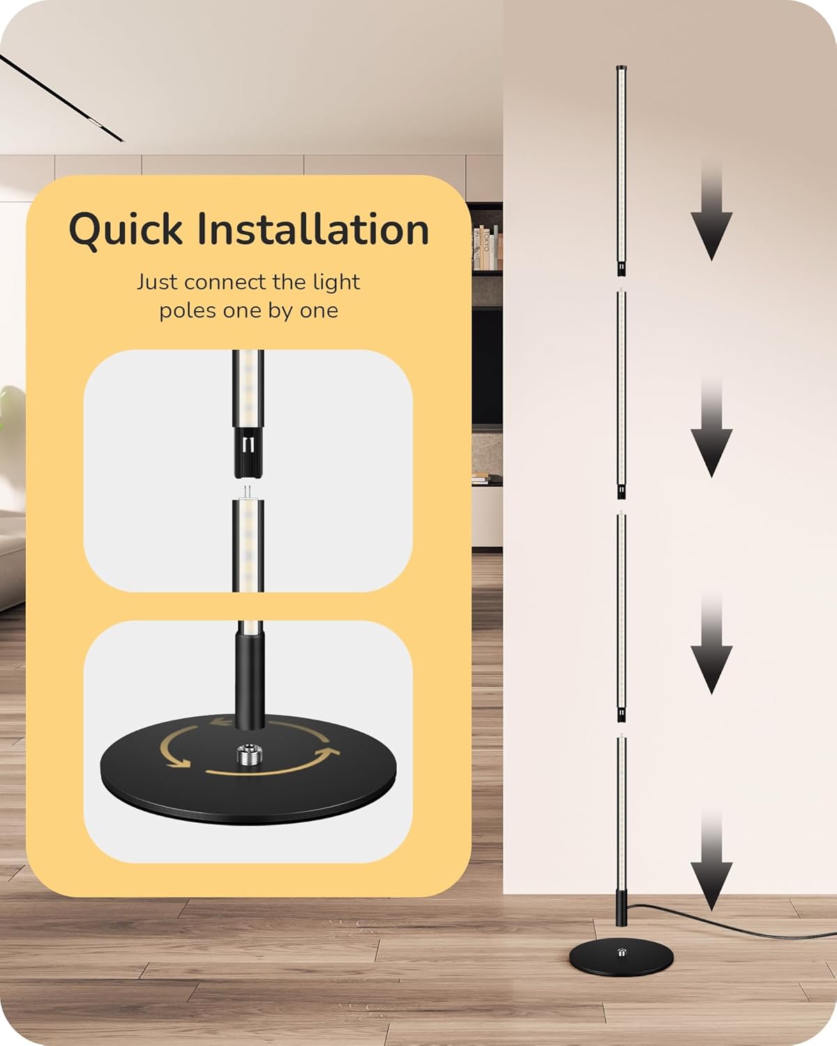 Light pole installation guide with text and diagram on a wooden floor.