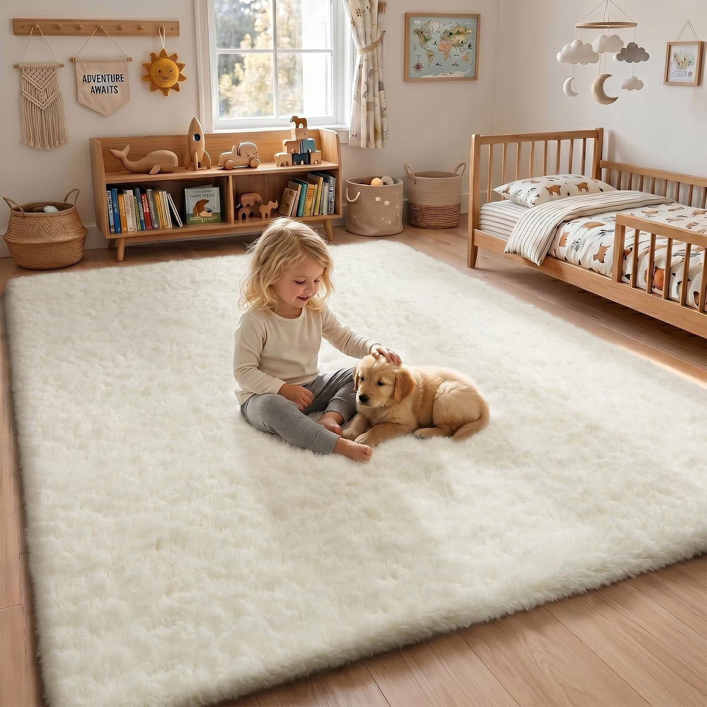 Large Shaggy Rug 240x340cm Cream Soft Living Room Bedroom Carpet Sour Lemon