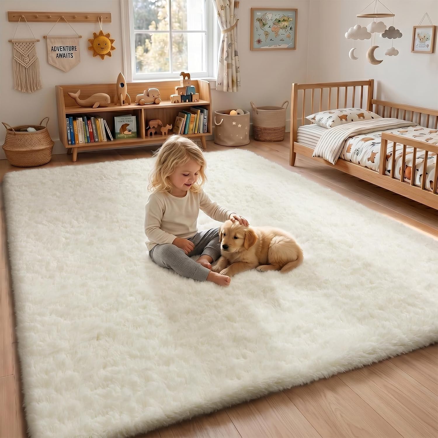 Large Shaggy Rug 240x340cm Cream Soft Living Room Bedroom Carpet Sour Lemon