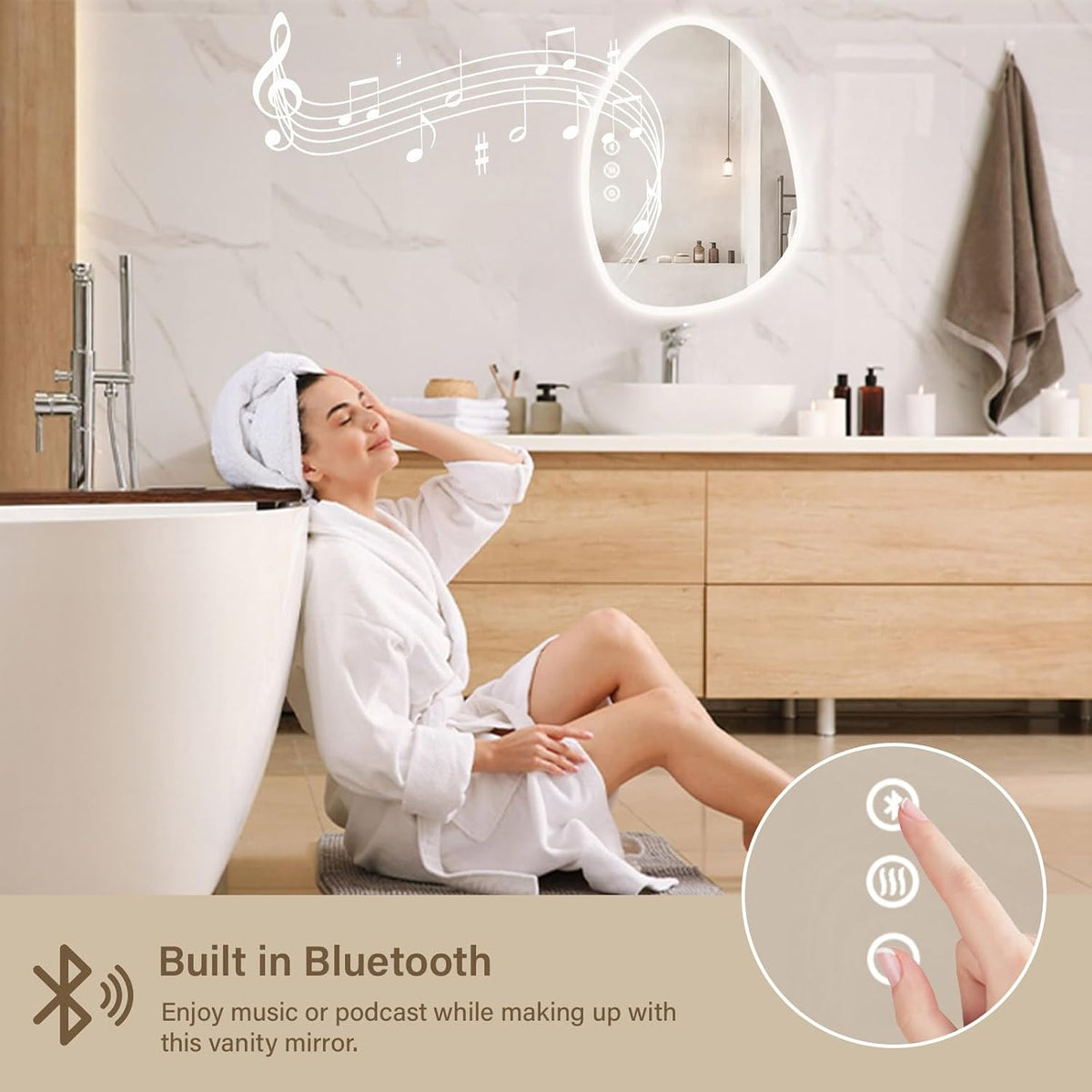 LED Bathroom Mirror 50x68cm Asymmetrical Dimmable Anti Fog Smart Vanity Wall