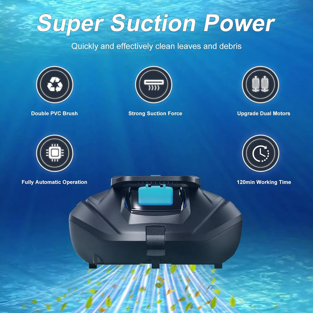 Cordless Robotic Pool Cleaner 4000mAh 120 Min 90m2 Automatic Parking D L D (Broken)