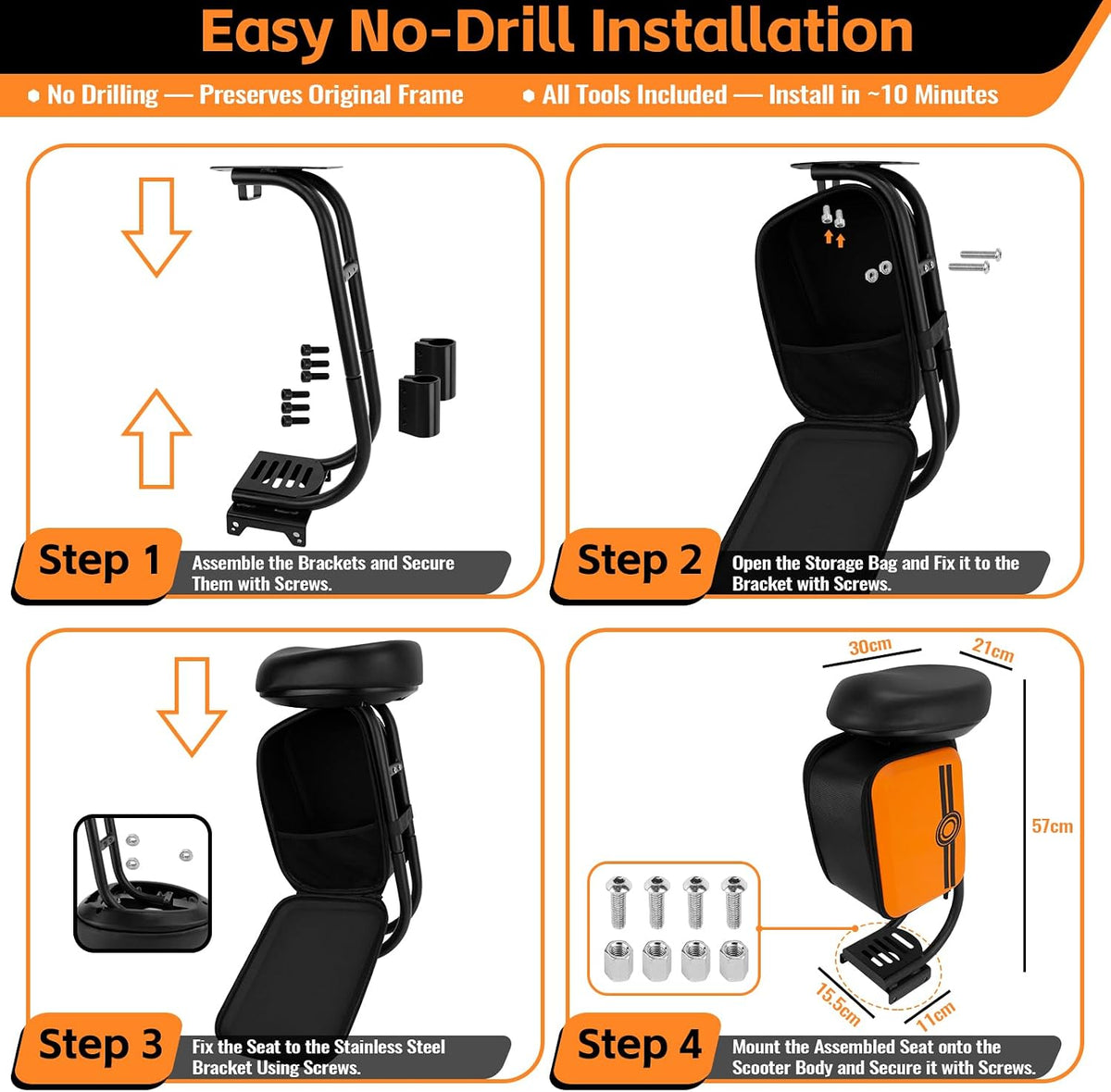 Electric Scooter Seat Xiaomi M365 Pro Series Adjustable Saddle Storage Bag Kit