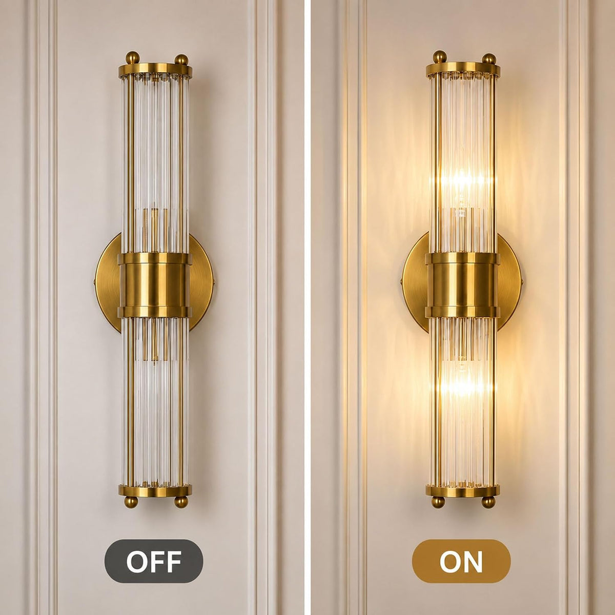 Crystal Glass Wall Light 48cm Brass Alloy 2 Light E14 Modern Wall Sconce Indoor