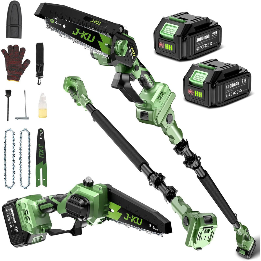Cordless Pole Saw 6 Inch 2 in 1 Mini Chainsaw Extension Pole 2 Batteries Pruner