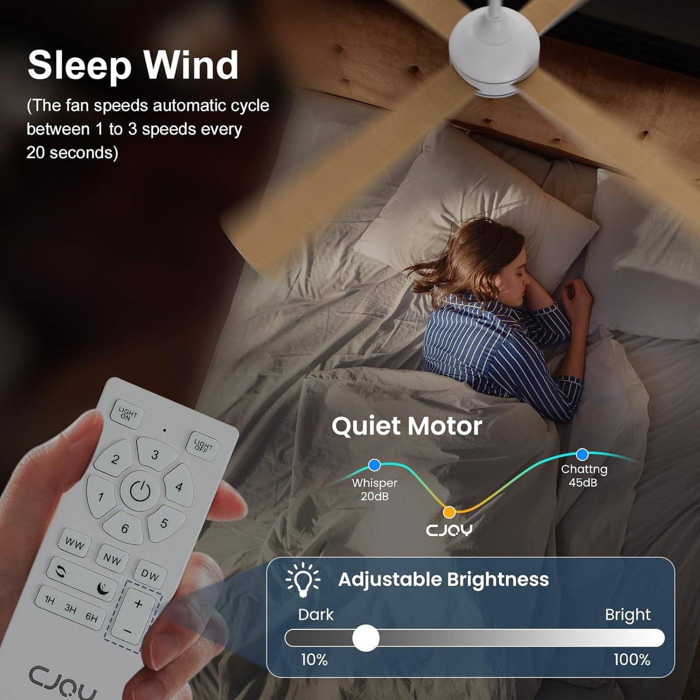 Ceiling Fan With Lights 48 Inch Remote Quiet Reversible White CJOY