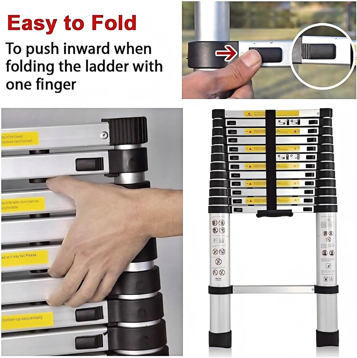 Telescopic Ladder 3.8m 12.5ft Aluminium 13 Step 150kg EN131 Multibao Portable