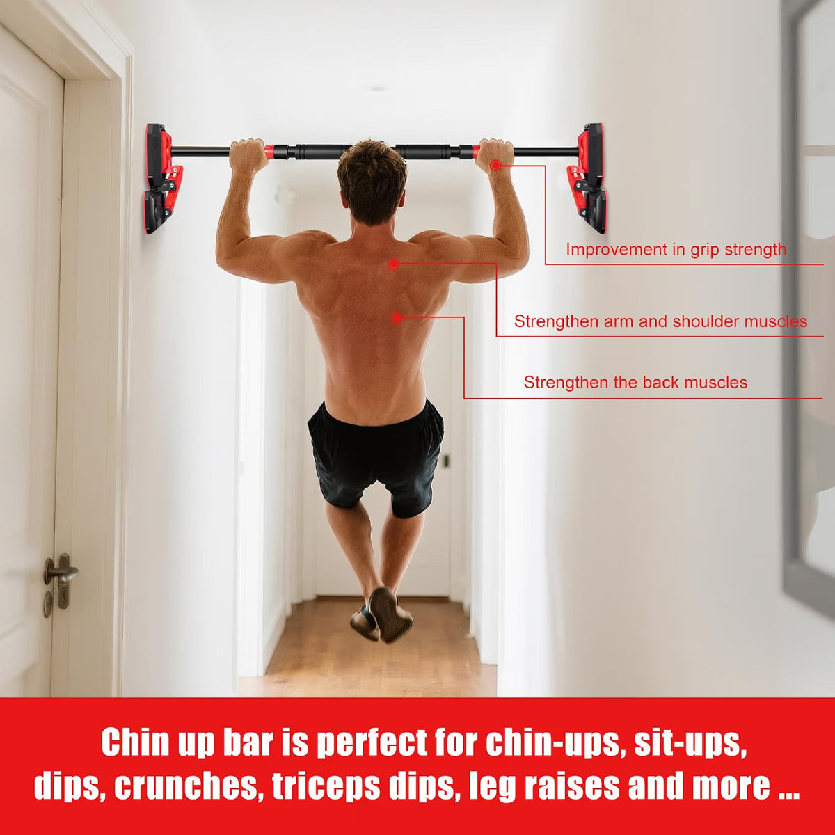 Door Pull Up Bar 76-100cm No Screw Doorway Chin Up Bar Home Gym Workout Equipment