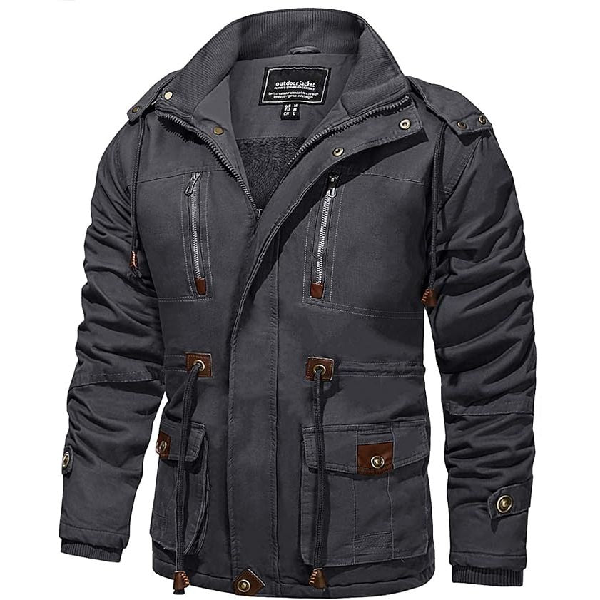 Gray jacket with brown accents on a white background