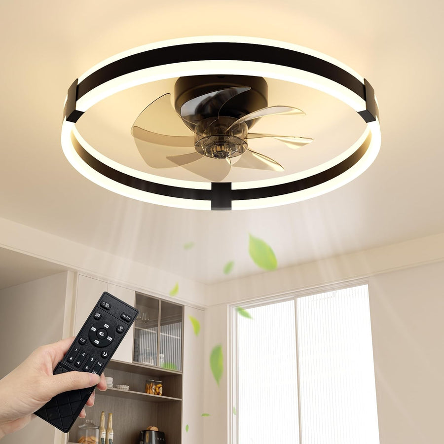 Ceiling Fan with Light 50cm Black Remote Control Modern LED Ceiling NIORSUN