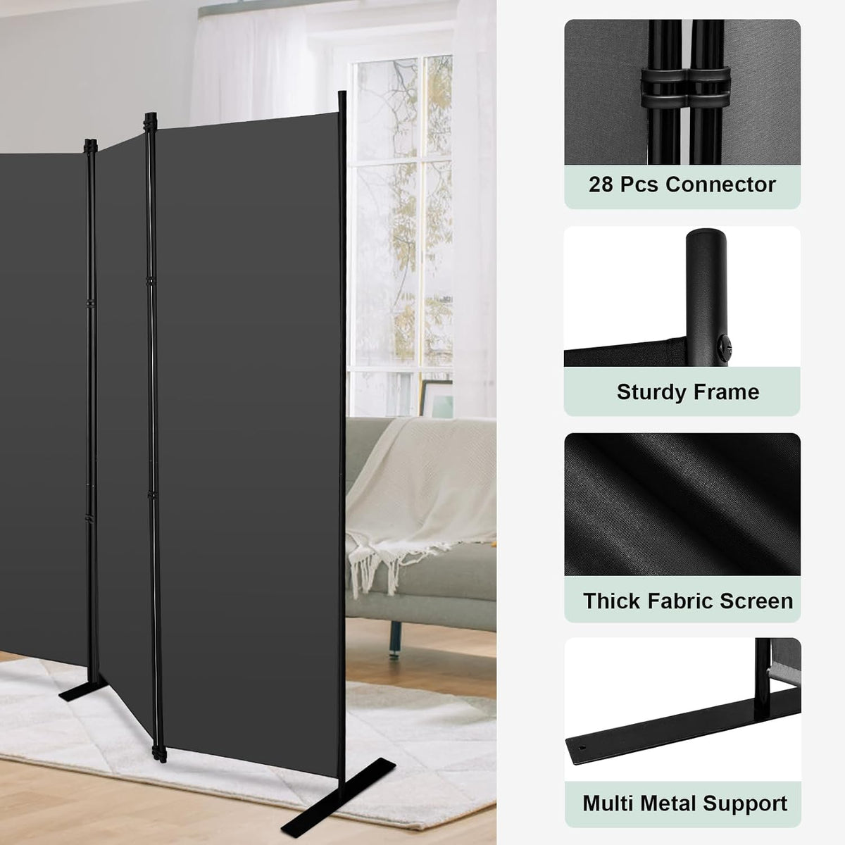 Room Divider 8 Panel 402x183cm Folding Privacy Screen Freestanding Grey KEORTUN