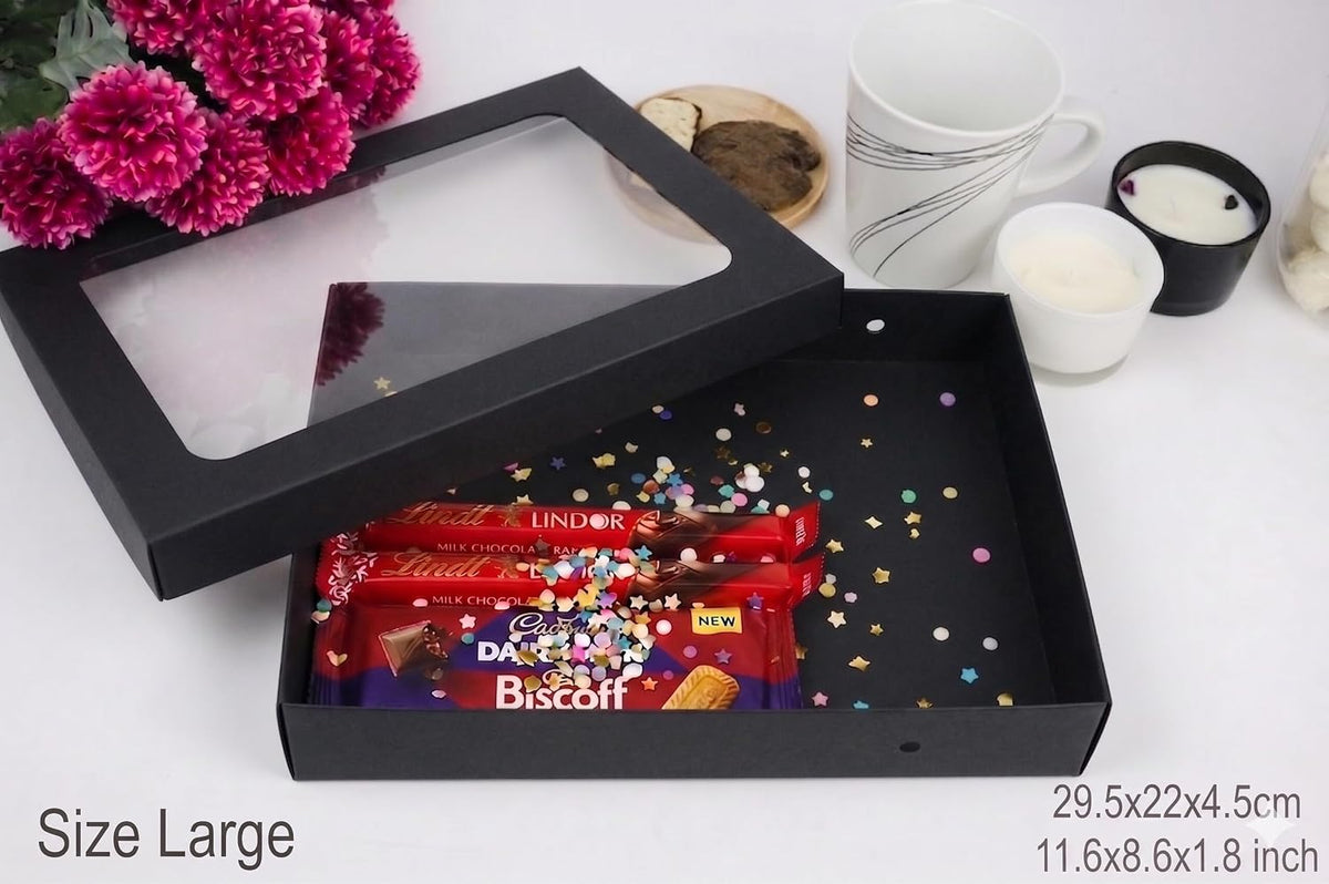 Gift Boxes 12 Pack Black Clear Window 29.5x22x4.5cm Present Boxes Emartbuy