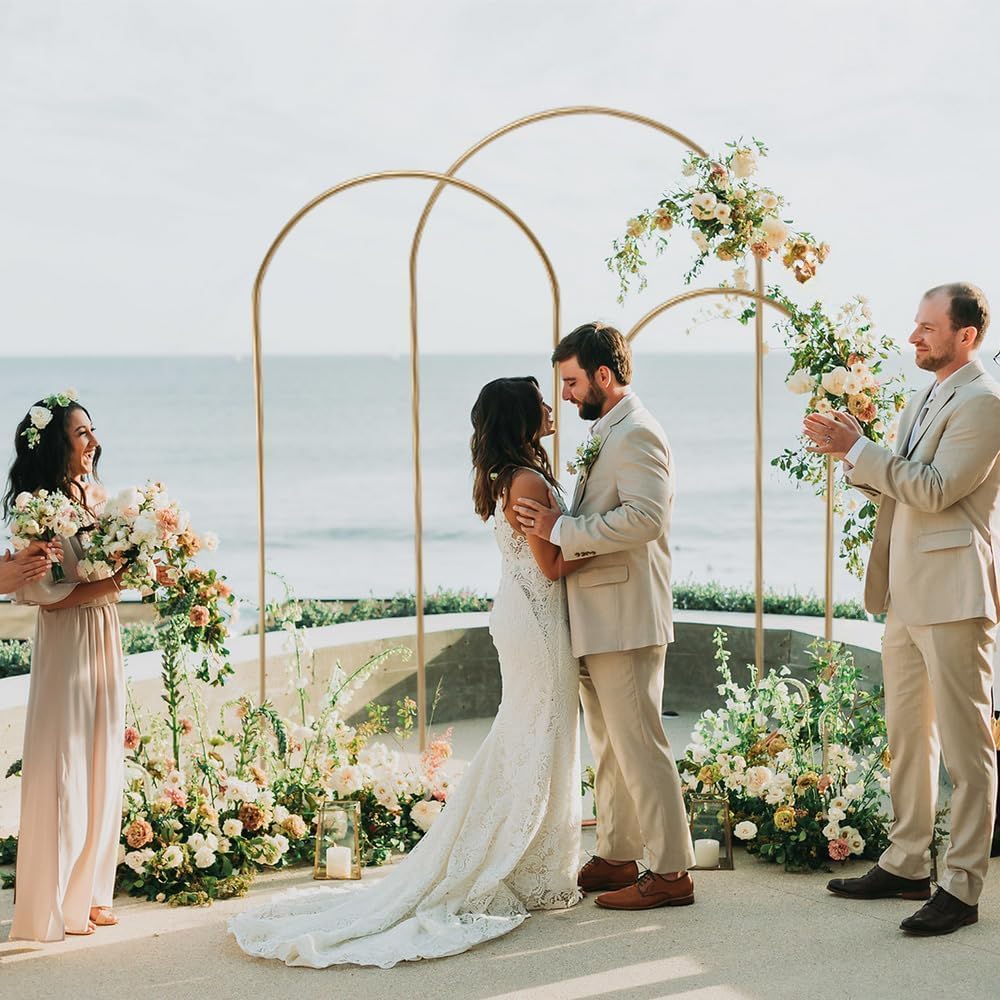 VINCIGANT Set of 3 Gold Wedding Arch Backdrop Stand, Balloon Frame Party Decor