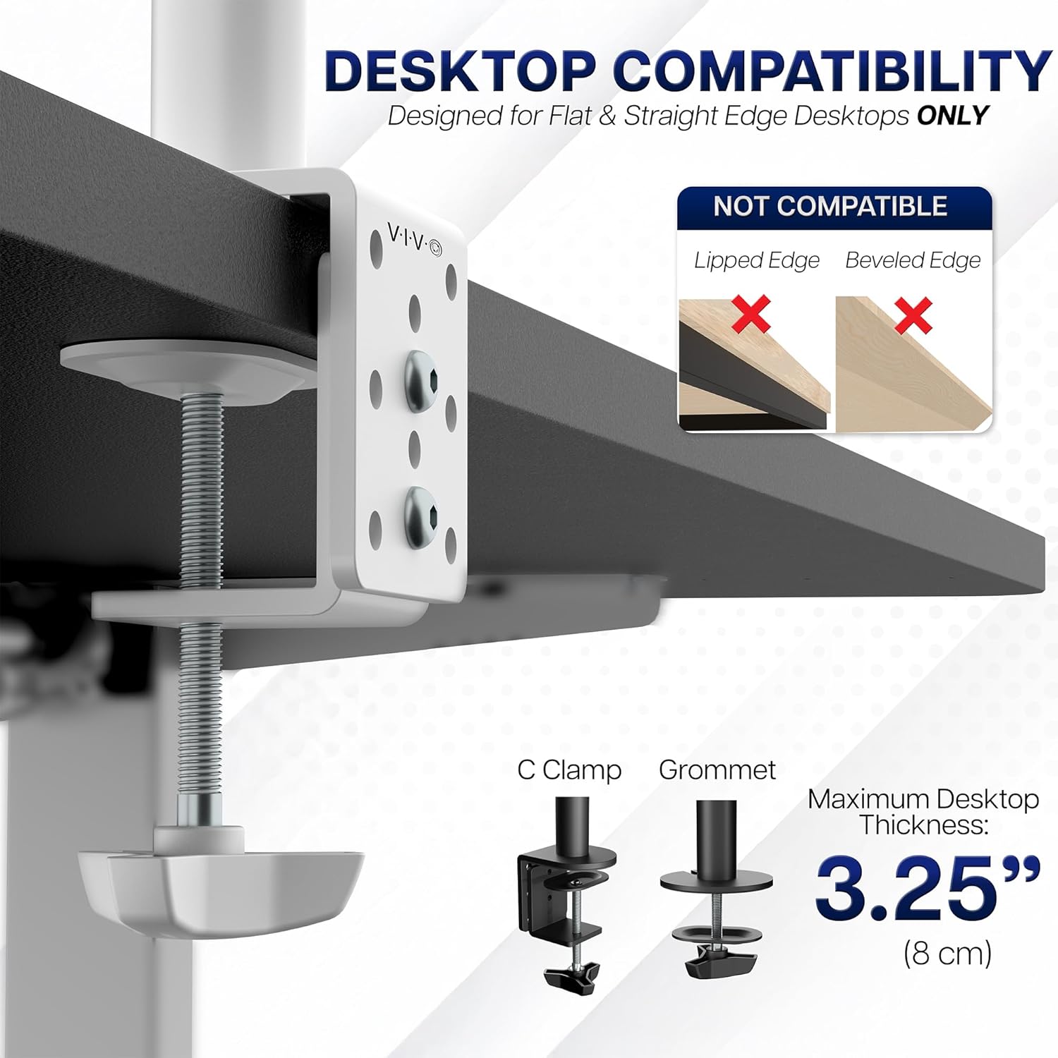 Dual Monitor Desk Mount 13-27 Inch Heavy Duty Adjustable White VIVO