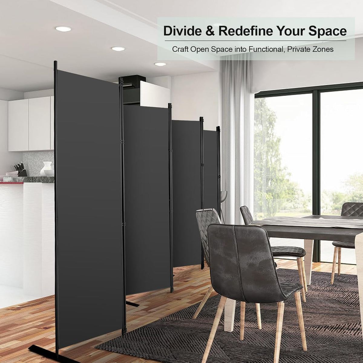 Room Divider 8 Panel 402x183cm Folding Privacy Screen Freestanding Grey KEORTUN