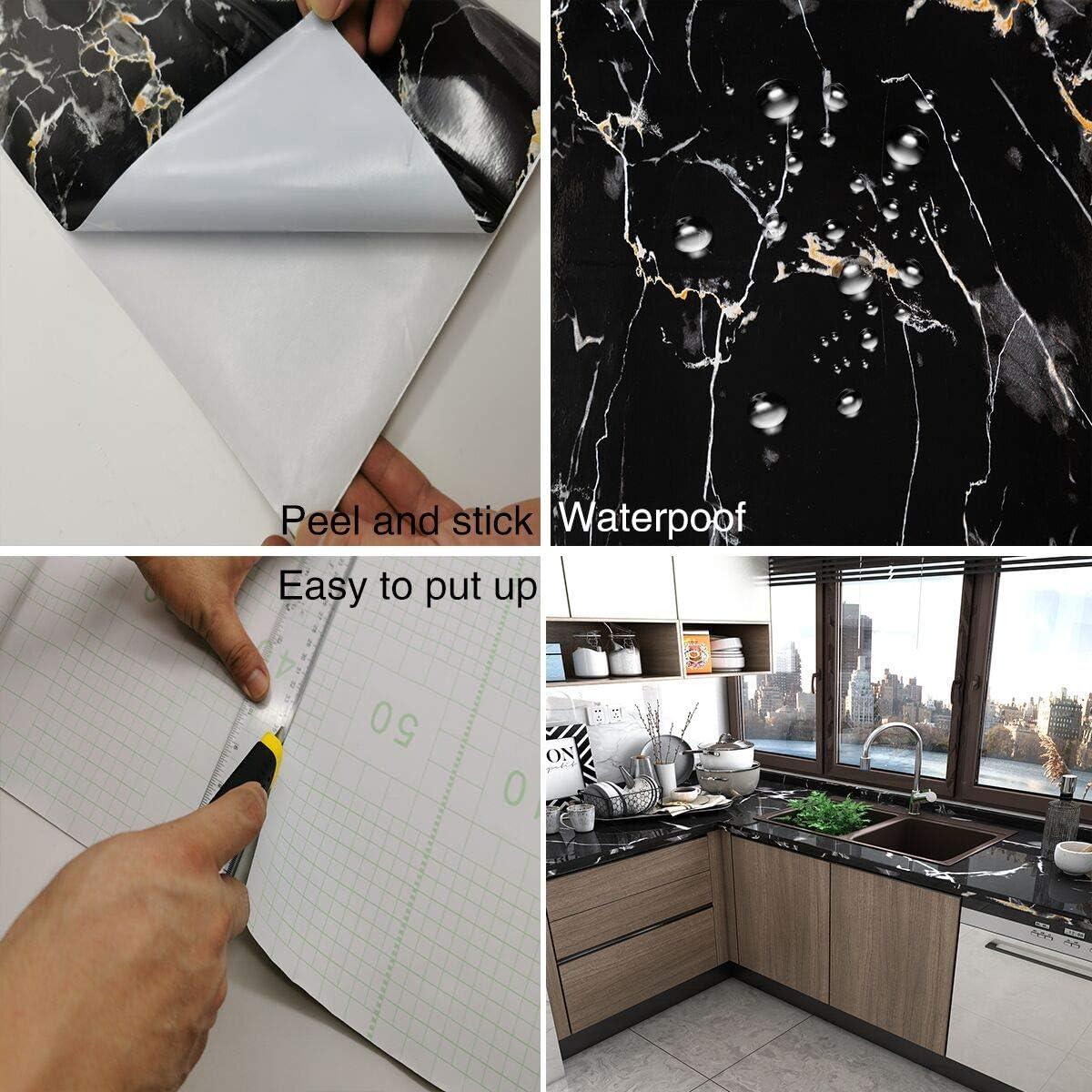 Wallpaper Black Marble Self Adhesive 31.5x157in Waterproof Oil Proof - Massive Discounts