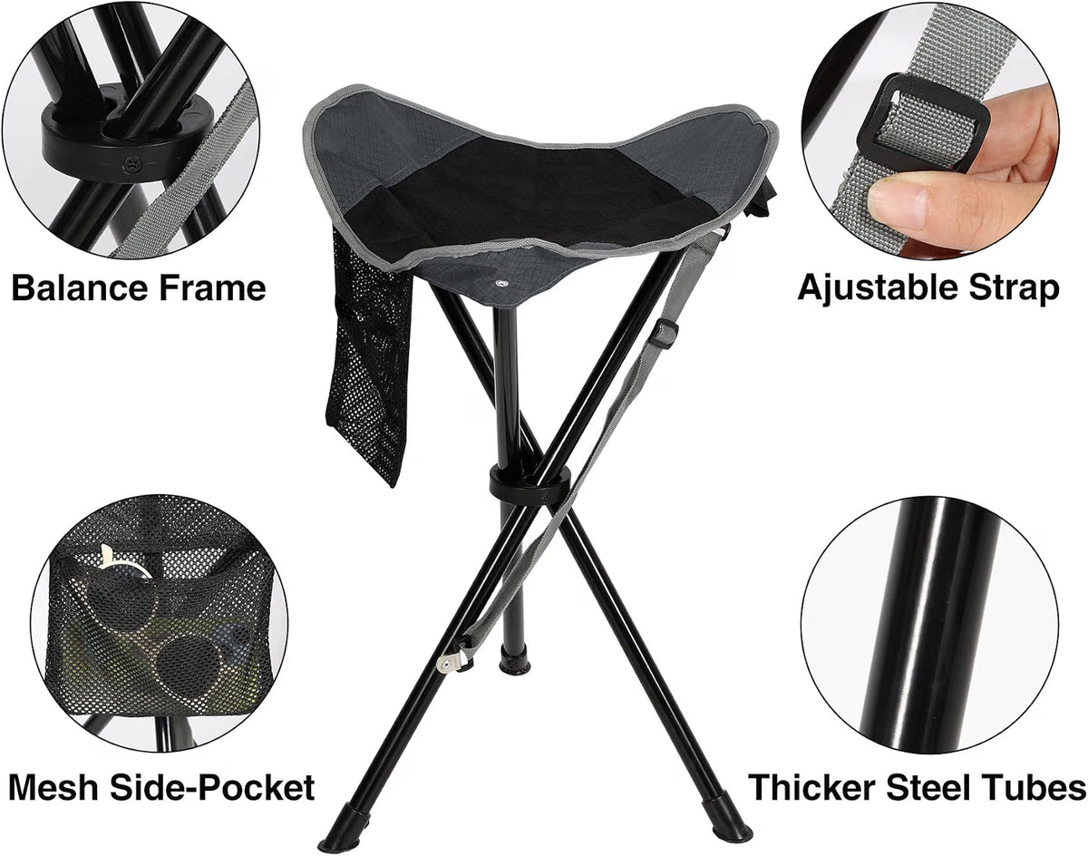Folding Tripod Stool 22.4 Inch 2 Pack Lightweight Portable Black REDCAMP Camping