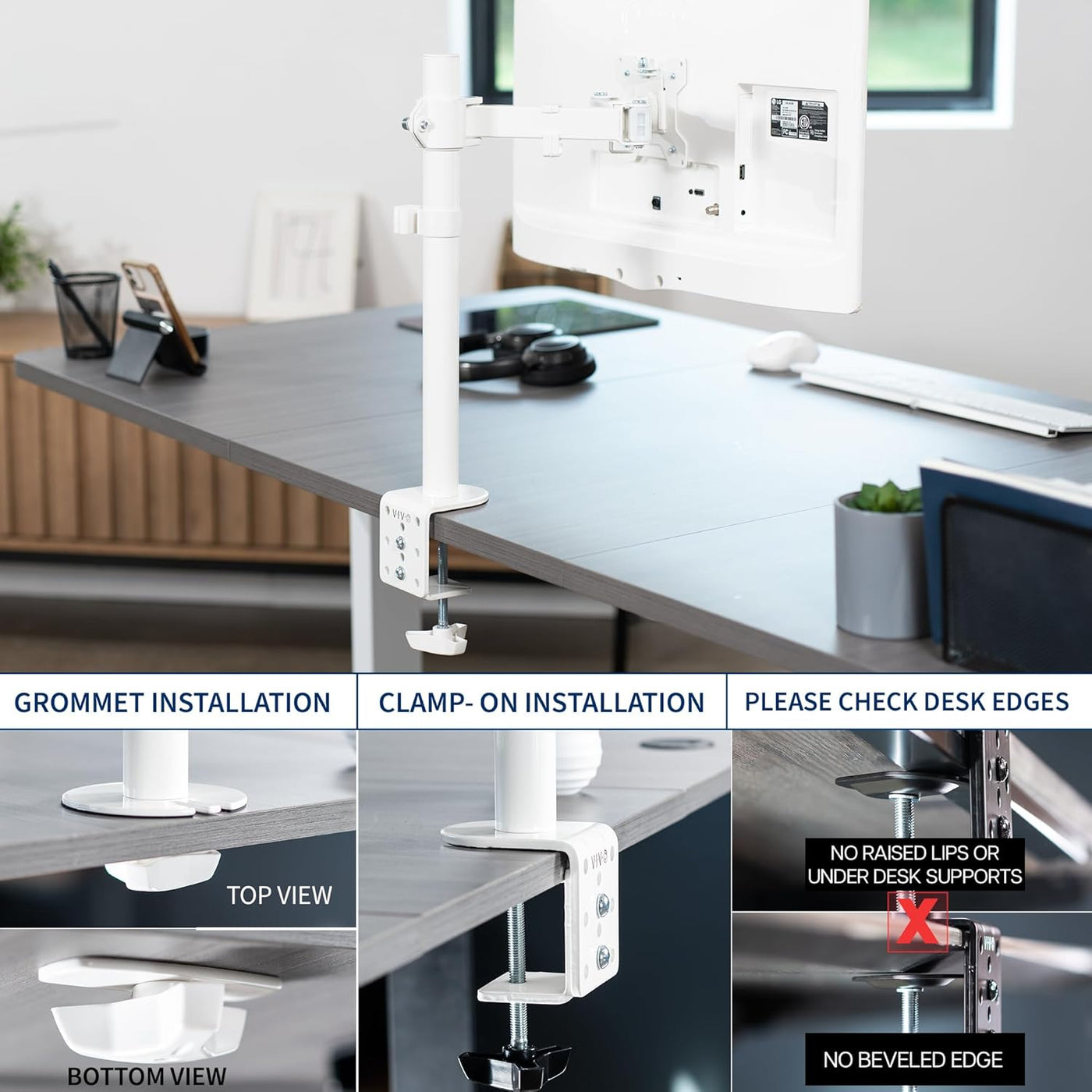 Single Monitor Arm 32 Inch 38 Ultrawide Adjustable VESA White VIVO