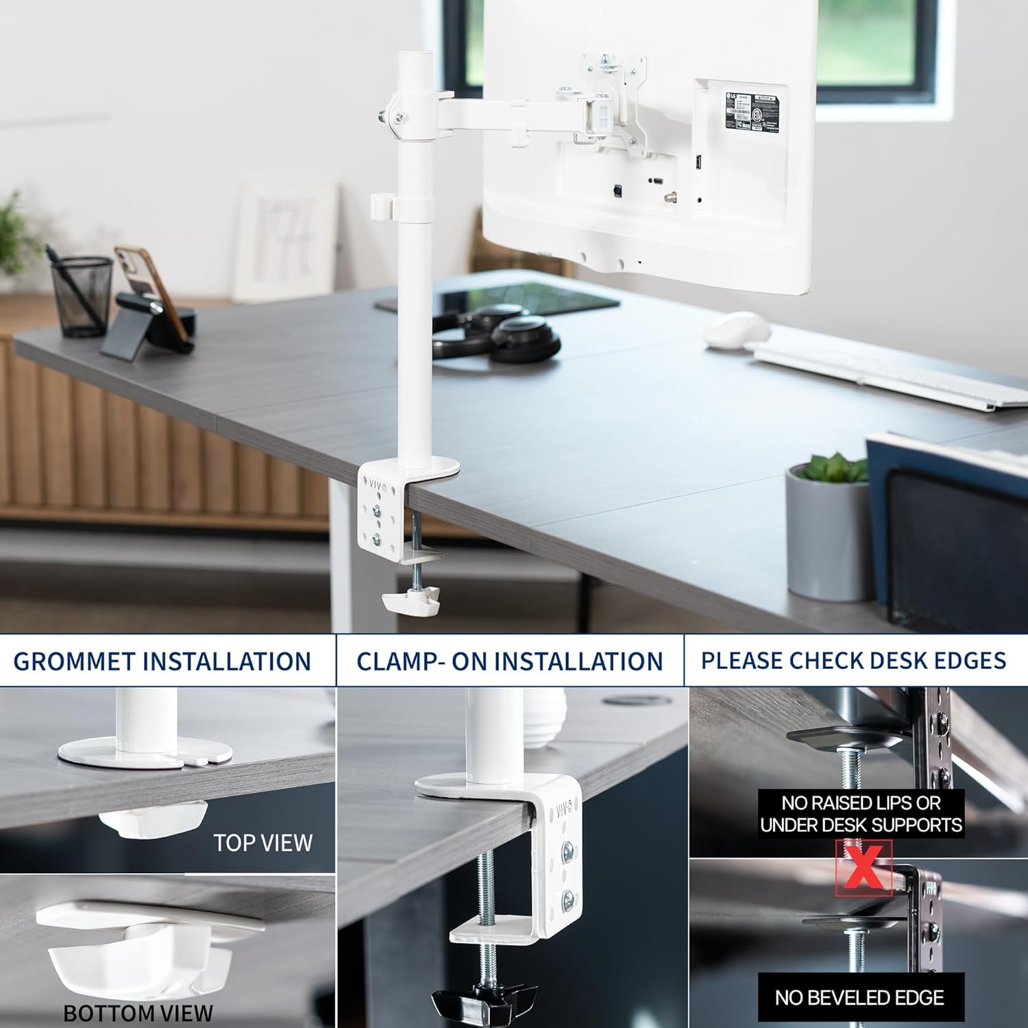 Single Monitor Arm 32 Inch 38 Ultrawide Adjustable VESA White VIVO
