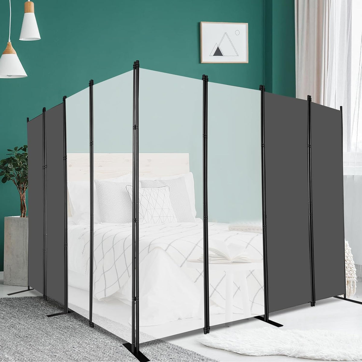 Room Divider 8 Panel 402x183cm Folding Privacy Screen Freestanding Grey KEORTUN