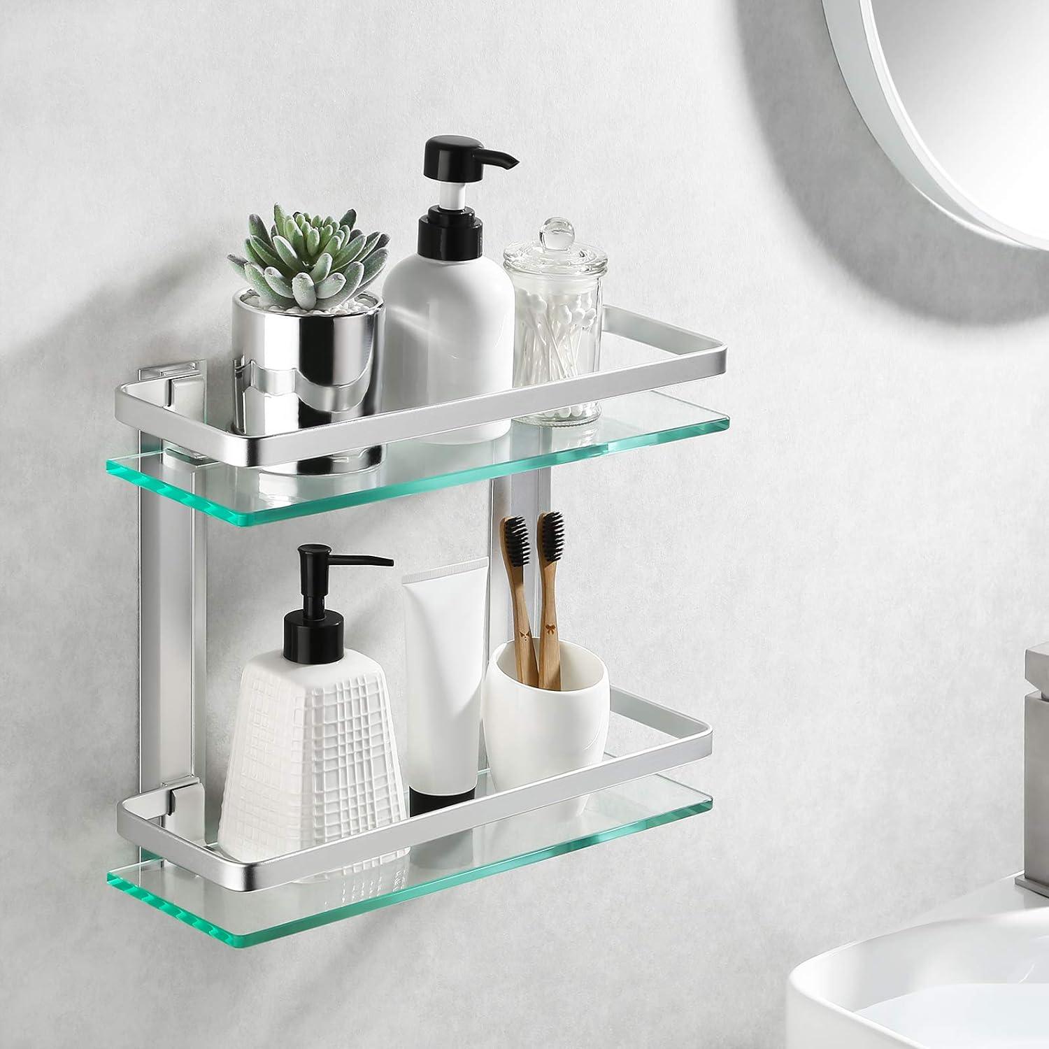 KES Bathroom Shelves Wall Mounted Aluminum Glass Shelf 2 Tier - Massive Discounts