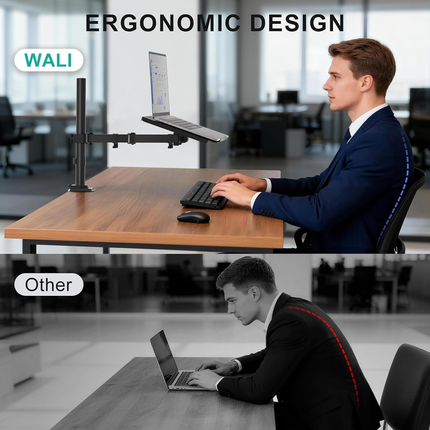 Laptop Desk Mount Adjustable Arm Tray Notebook Holder VESA Black WALI Stand