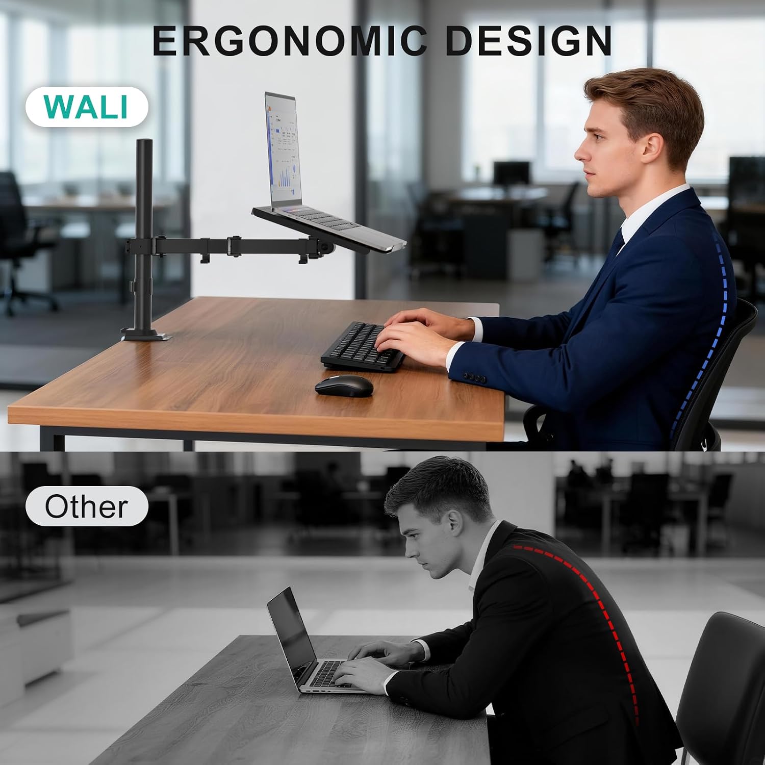 Laptop Desk Mount Adjustable Arm Tray Notebook Holder VESA Black WALI Stand