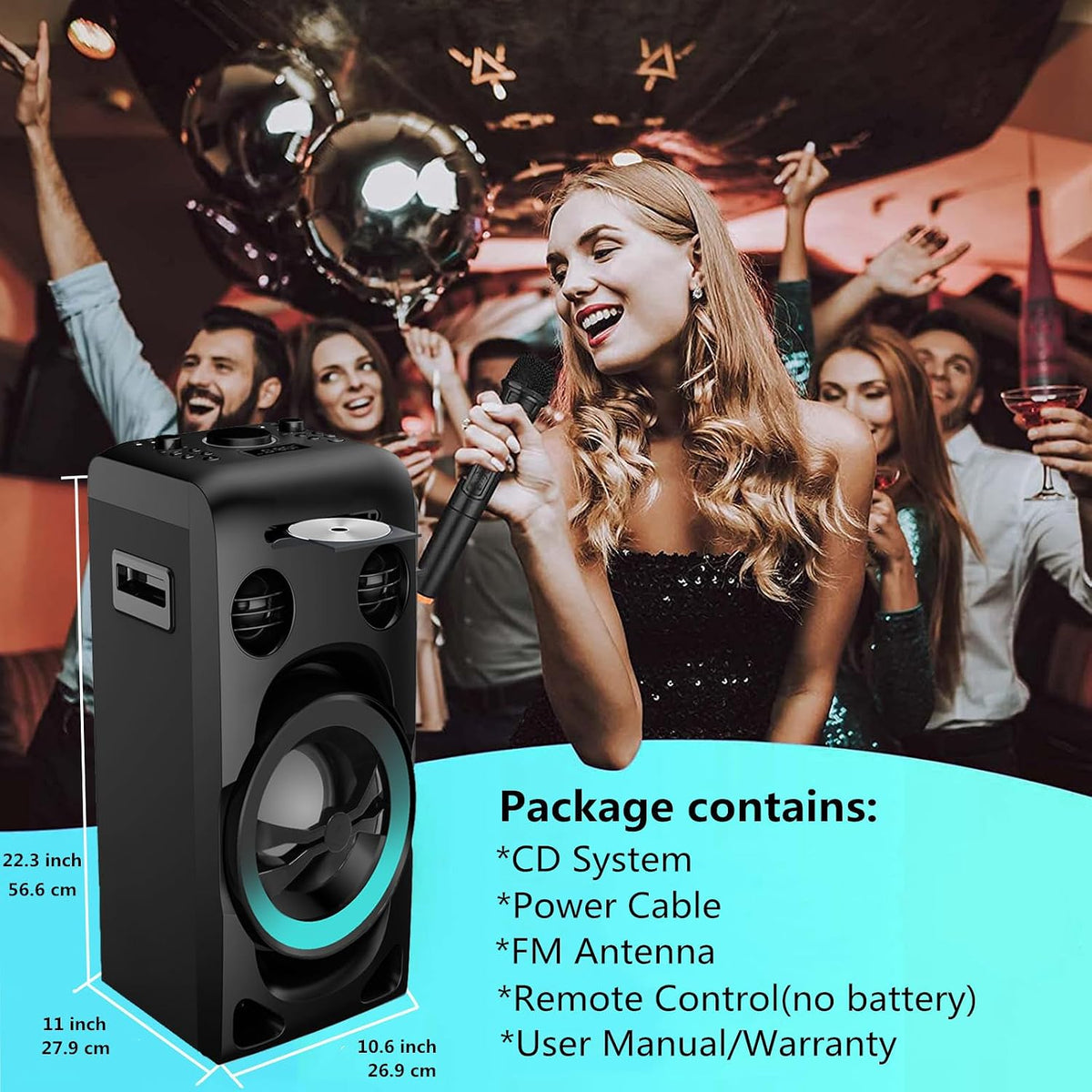 Home Stereo System 100W Bluetooth FM USB AUX Microphone Jacks HiFi