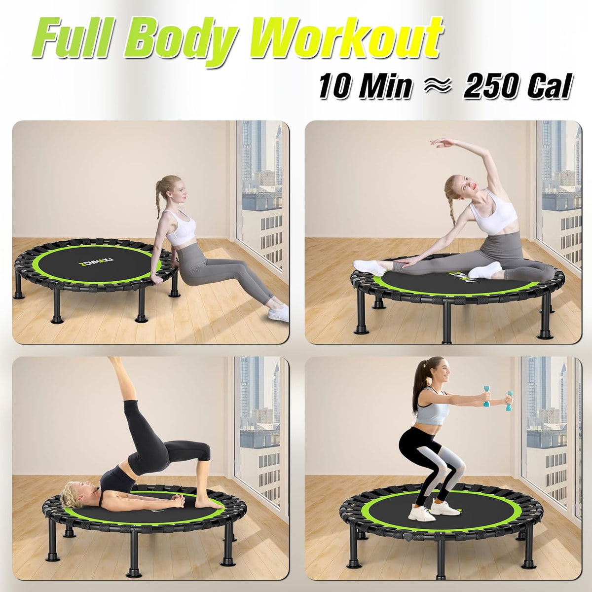 Mini Trampoline 40 Inch Foldable Rebounder 450lbs Adjustable Bar ZCMHAXJ Fitness