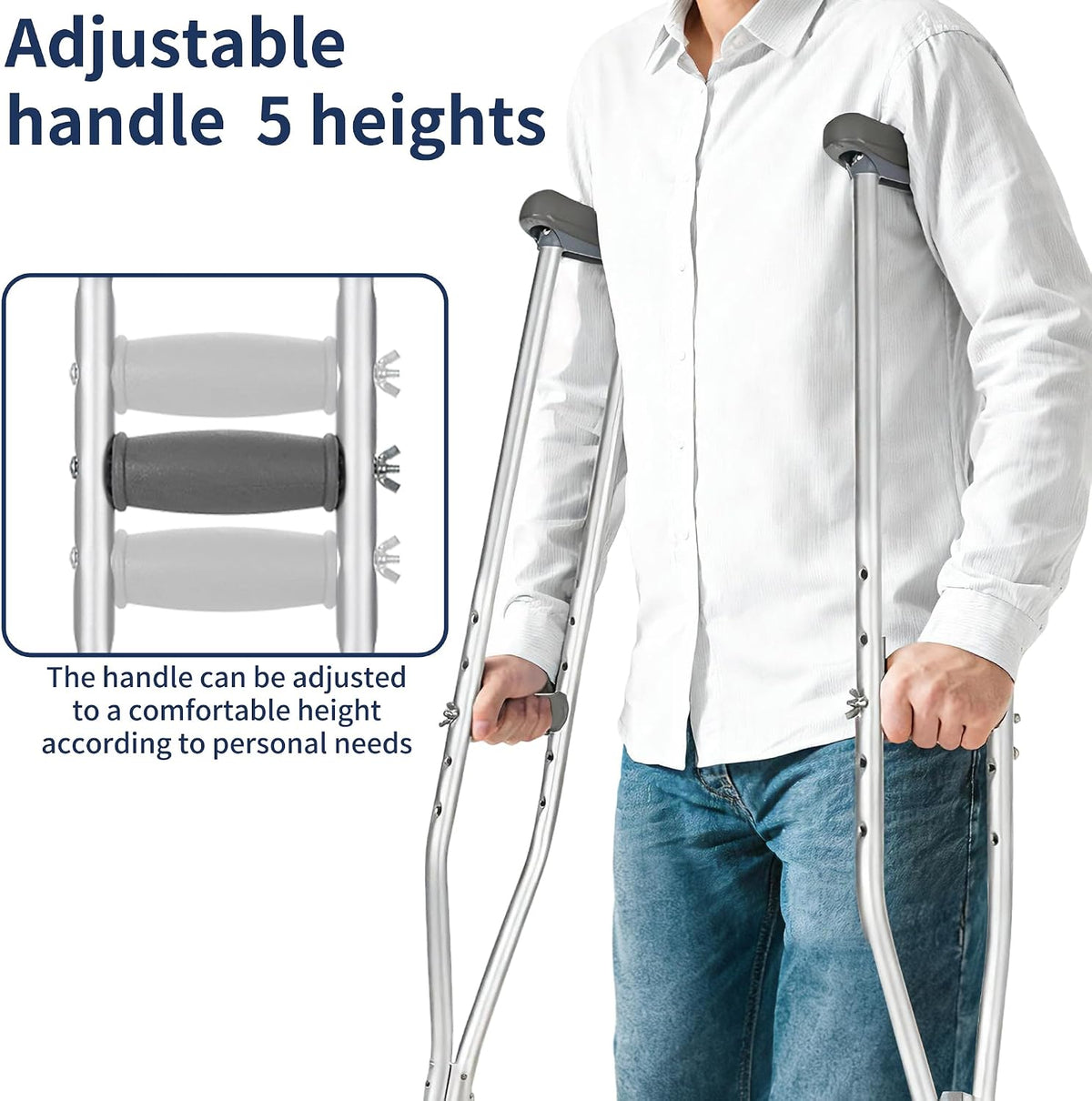 Underarm Crutches Set of 2 Adjustable Aluminium 150kg Padded Handles Large