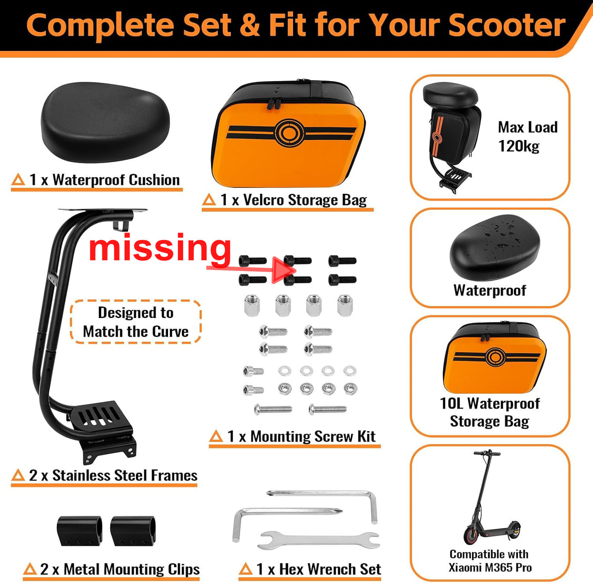 Electric Scooter Seat Xiaomi M365 Pro Series Adjustable Saddle Storage Bag Kit