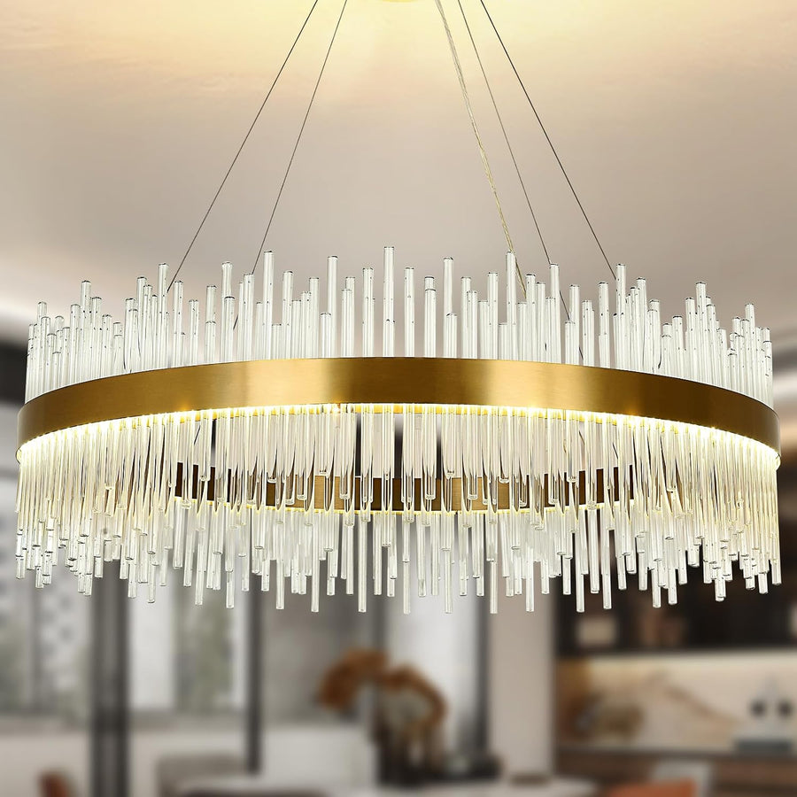 Crystal Chandelier 80cm Gold LED Round Pendant Ceiling Light Modern Hanging Lamp