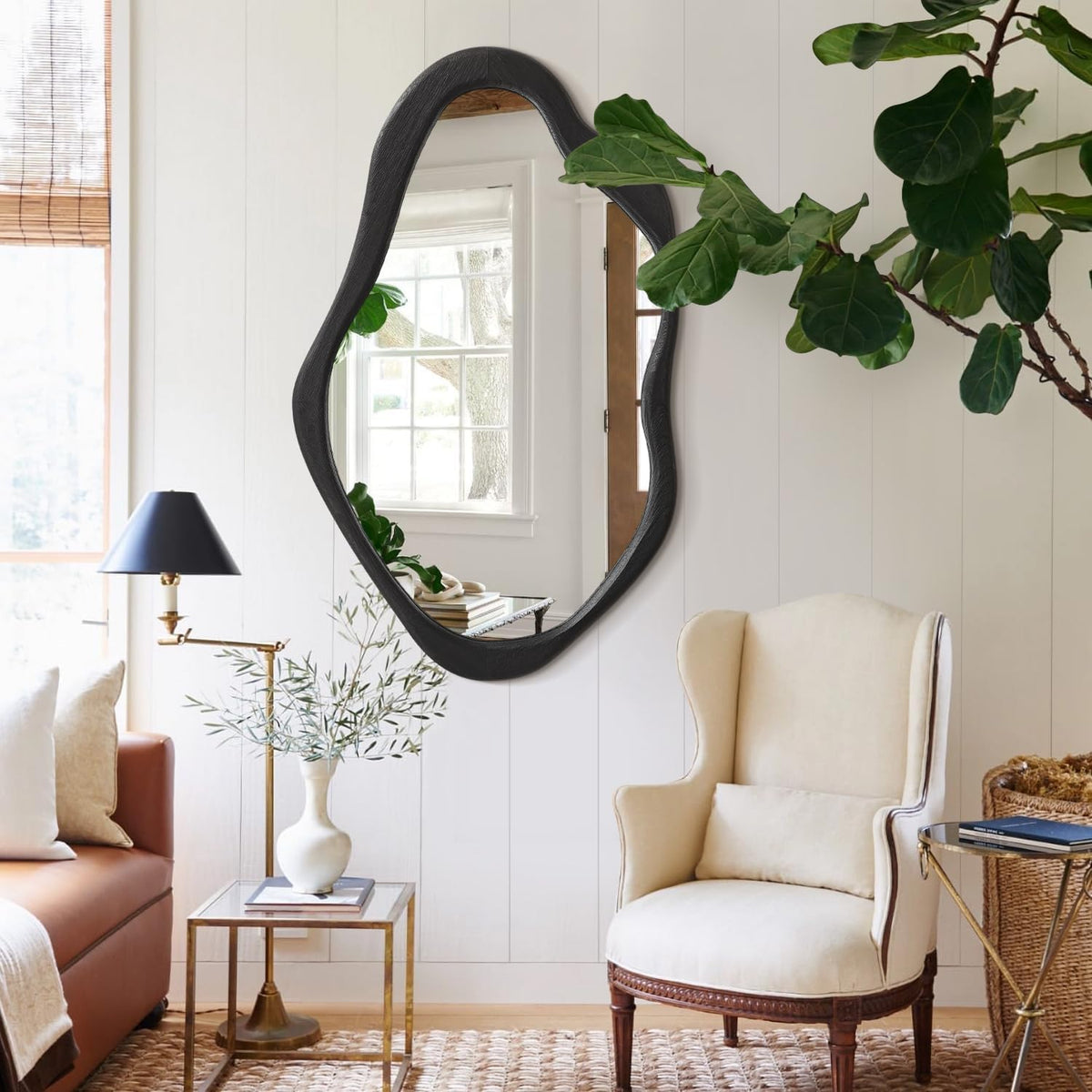 Asymmetrical Wall Mirror 60x90cm Irregular Wood Frame Modern Decor AOAOPQ