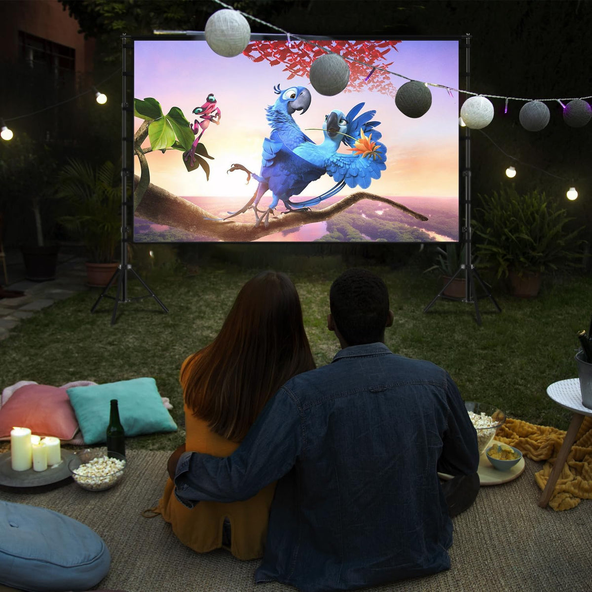 Projector Screen 150 Inch 4K HD Stand Carry Bag Portable Outdoor Wootfairy