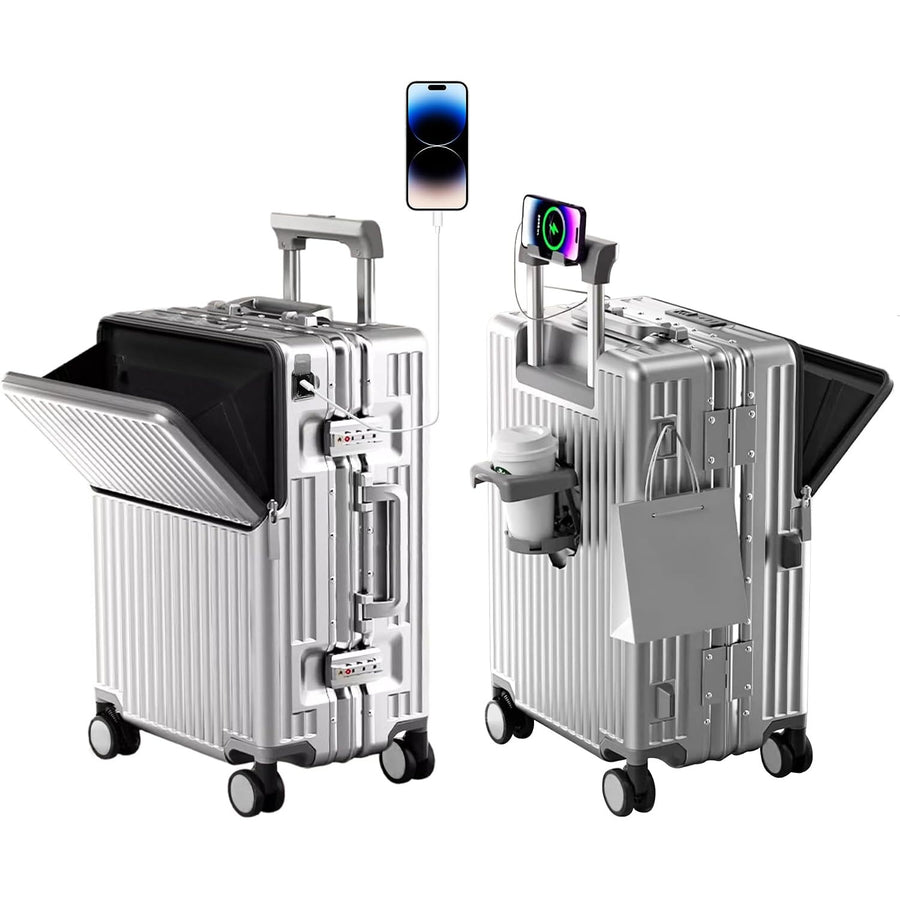 20 Inch Carry On Suitcase TSA Lock Hard Shell Aluminium Frame Silver Cabin Luggage